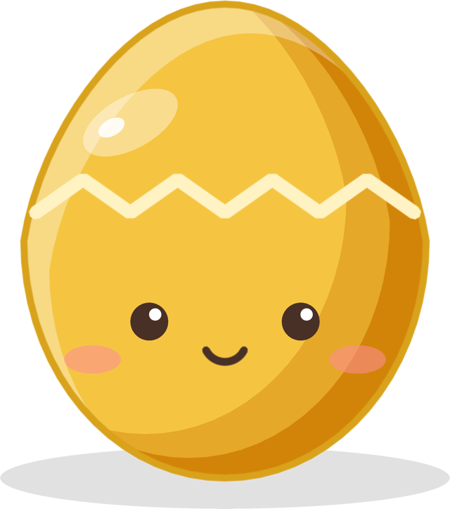 Goldenes Ei aus Squishu, lächelnd
