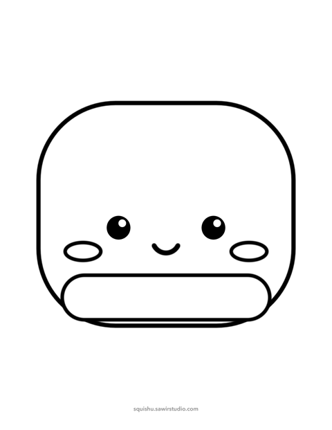 Coloring page of a smiling marshmallow in black outlines