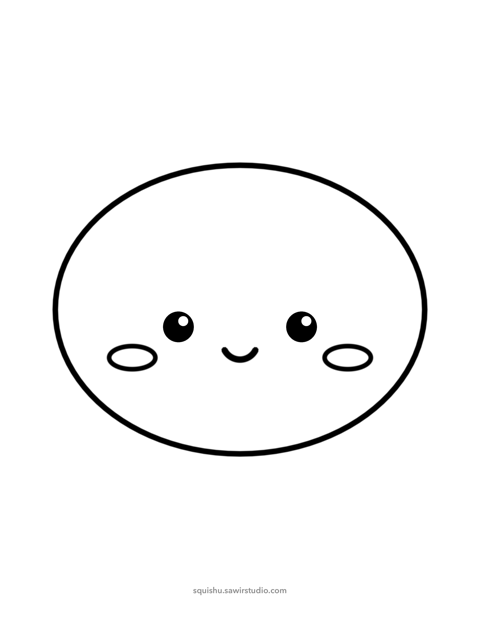 Coloring page of a smiling mochi in black outlines