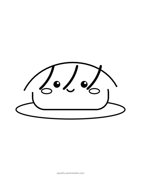 Coloring page of a smiling sushi in black outlines